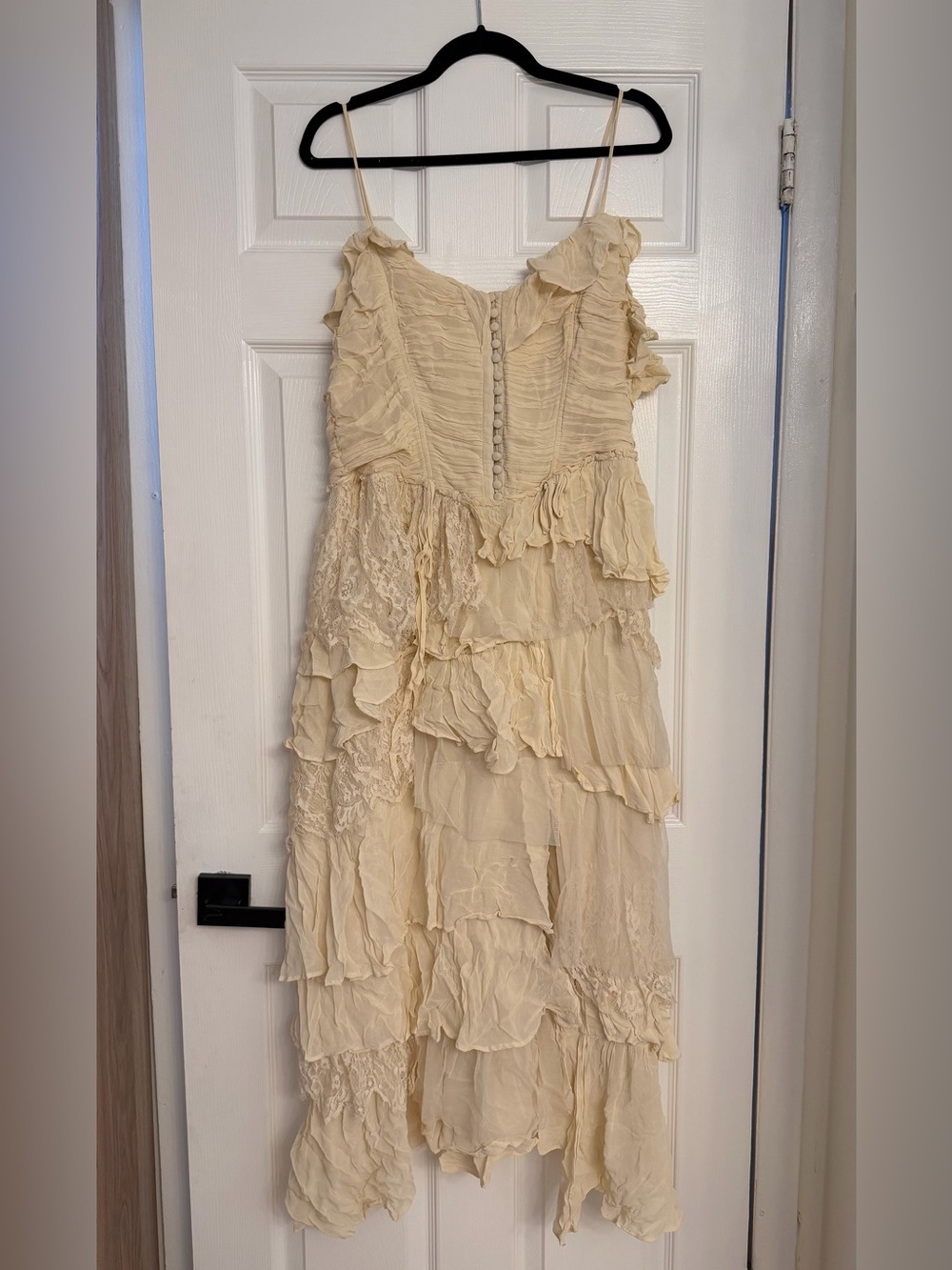 Cream Ruffled Tiered Spaghetti Strap Dress